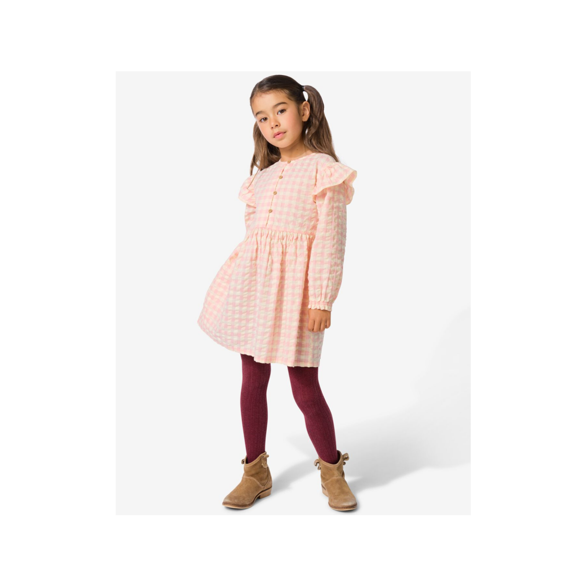 HEMA Kinderjurk seersucker ruiten roze (roze)