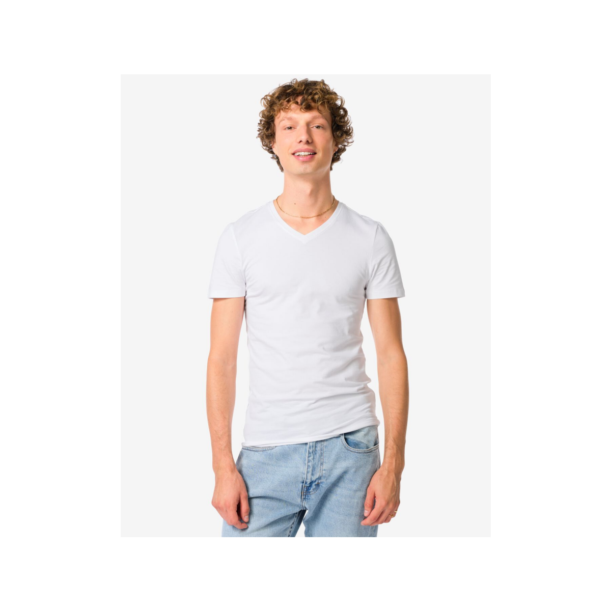 HEMA Heren T-shirts slimfit v-hals - 2 stuks wit (wit)