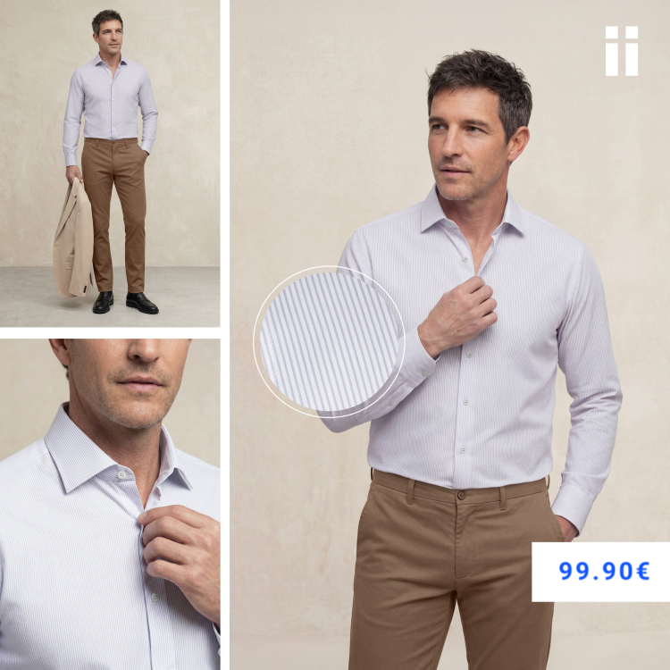 Camisa de vestir hombre estampado rayas lavanda regular