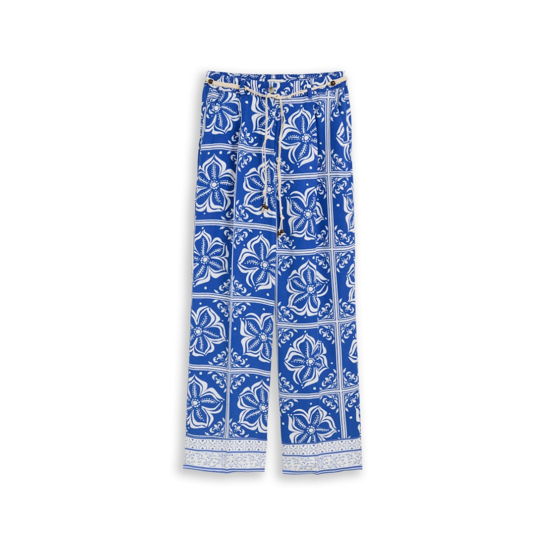 Tom Tailor - Damen Hose - blue flower tile design - Größe: 38-30 - bei Tara-M