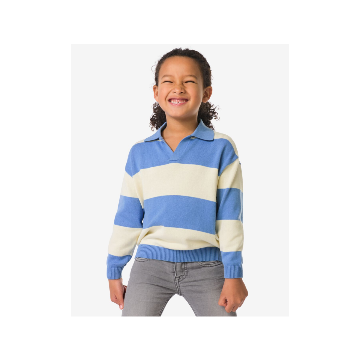 HEMA Kindertrui fijngebreid strepen blauw (blauw)