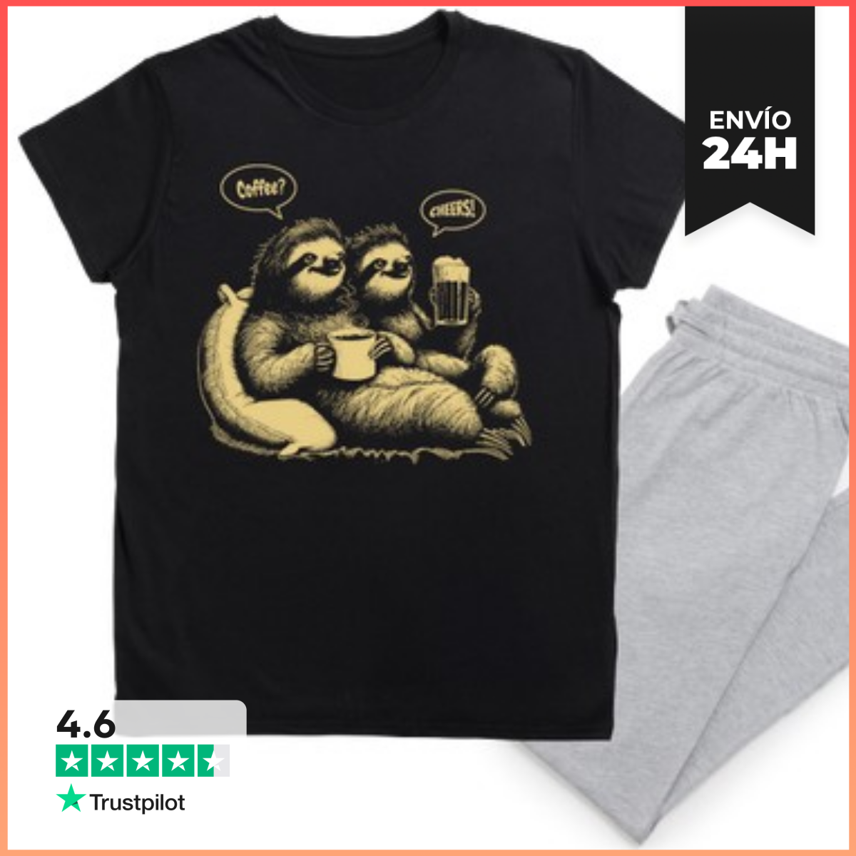 Pijama COFFEE CHEERS SLOTHS PEREZOSOS laTostadora
