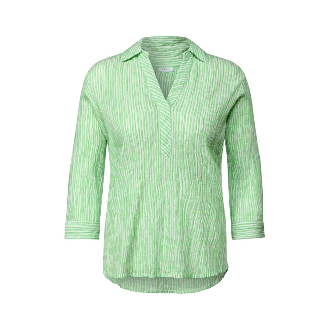 cecil Bluse Gestreifte Seersucker Baumwolle Neon Green