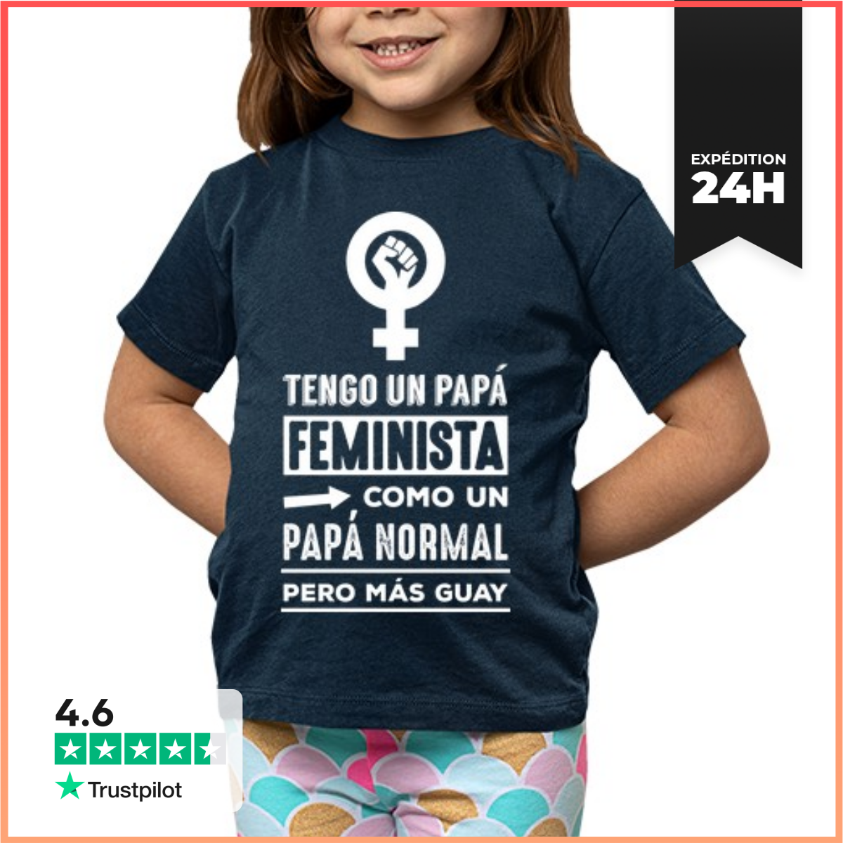 Tee Shirt Pour Enfant Manche Courte J'ai Un PèRe FéMiniste Comme Un PèRe Normal Mais Une FêTe Des PèRes Plus Cool-image
