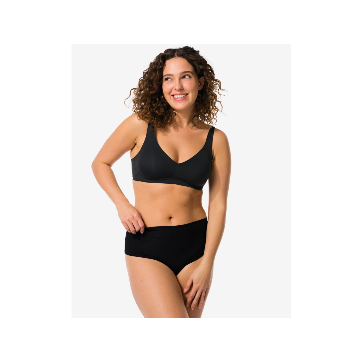 HEMA Damesstring hoge taille micro rib ultimate comfort zwart (zwart)