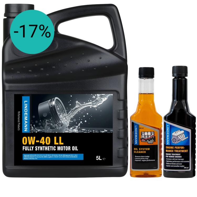 Lindemann Motorolie 0W-40 LL – Complete Onderhouds- en Reinigingsset | C3 | voor oa VW, BMW, Opel | Longlife | Volsynthetisch | Benzine & Diesel