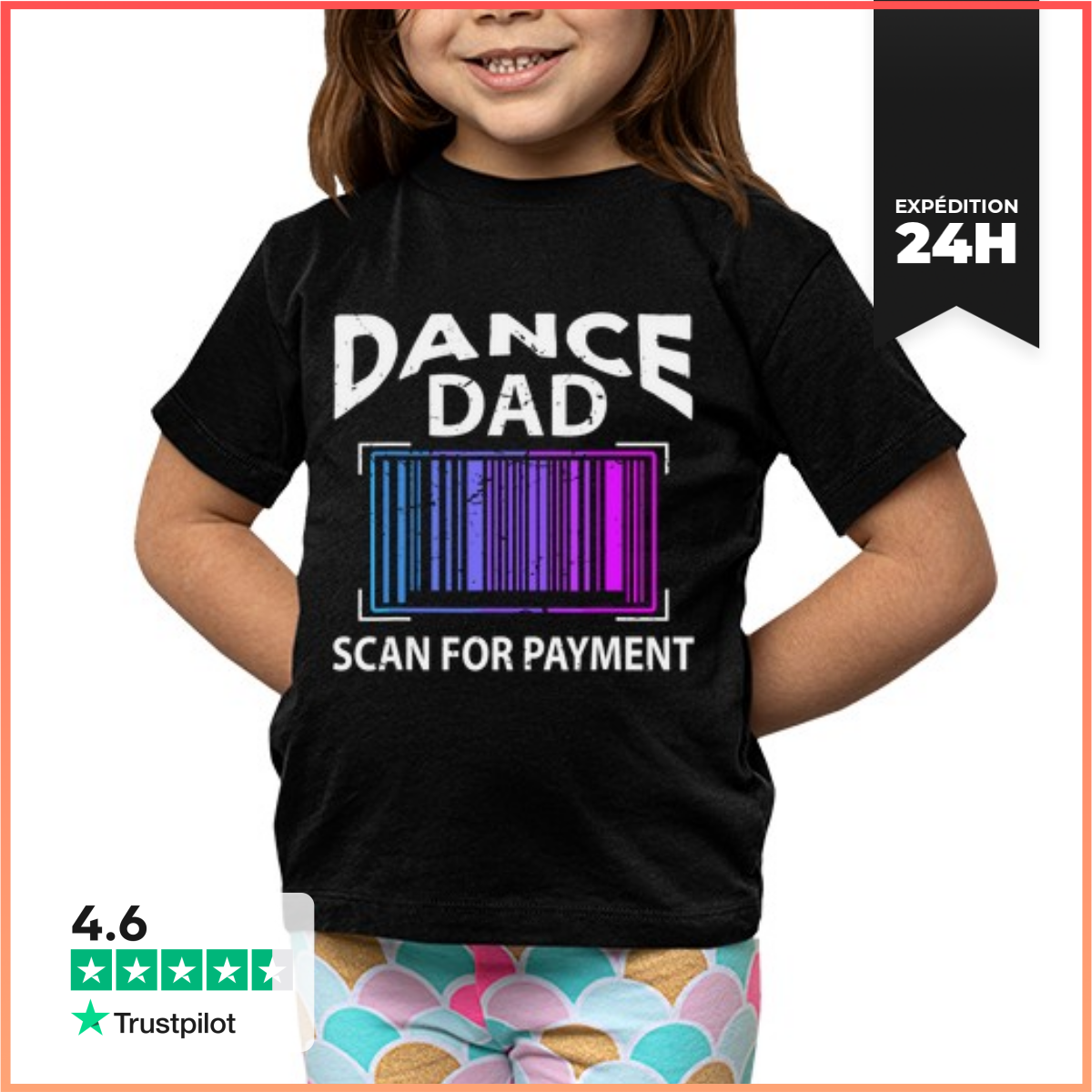 Tee Shirt Pour Enfant Manche Courte Papa Danseur DrôLe Scannez Pour Le Paiement-image