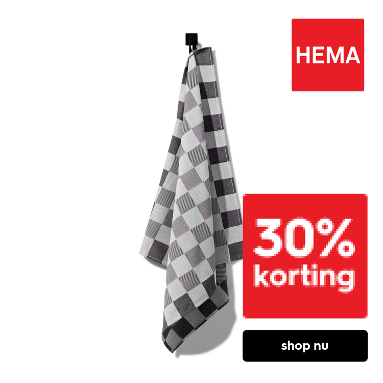 HEMA Theedoek 65x65 katoen met ruiten (zwart)
