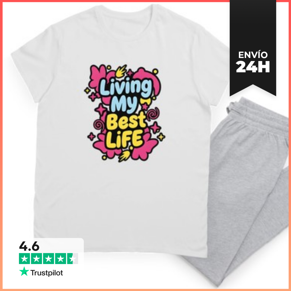 Pijama Viviendo Mi Mejor Vida - Cita Positiva De Pop Art De Moda