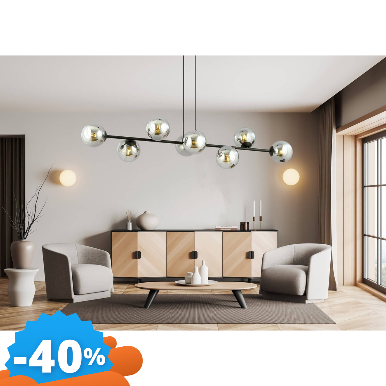 Emibig Lighting Rossi Lampadario A Sospensione 8 Grafite E Miele