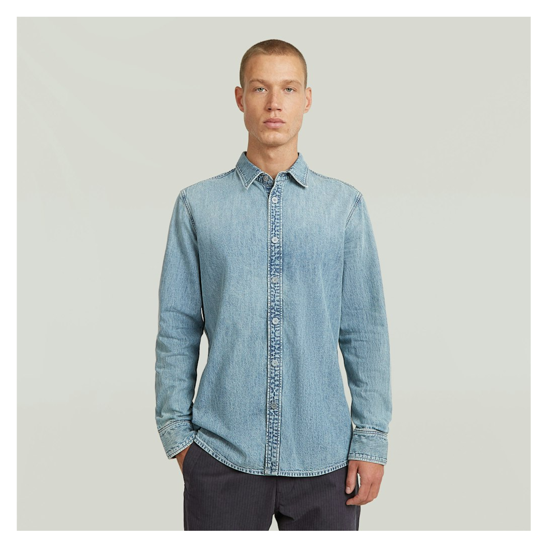 VAN GRAAF G-Star Raw Herren Bleached Freizeithemd Slim Fit Baumwolle Blau, Groß - Bild 3