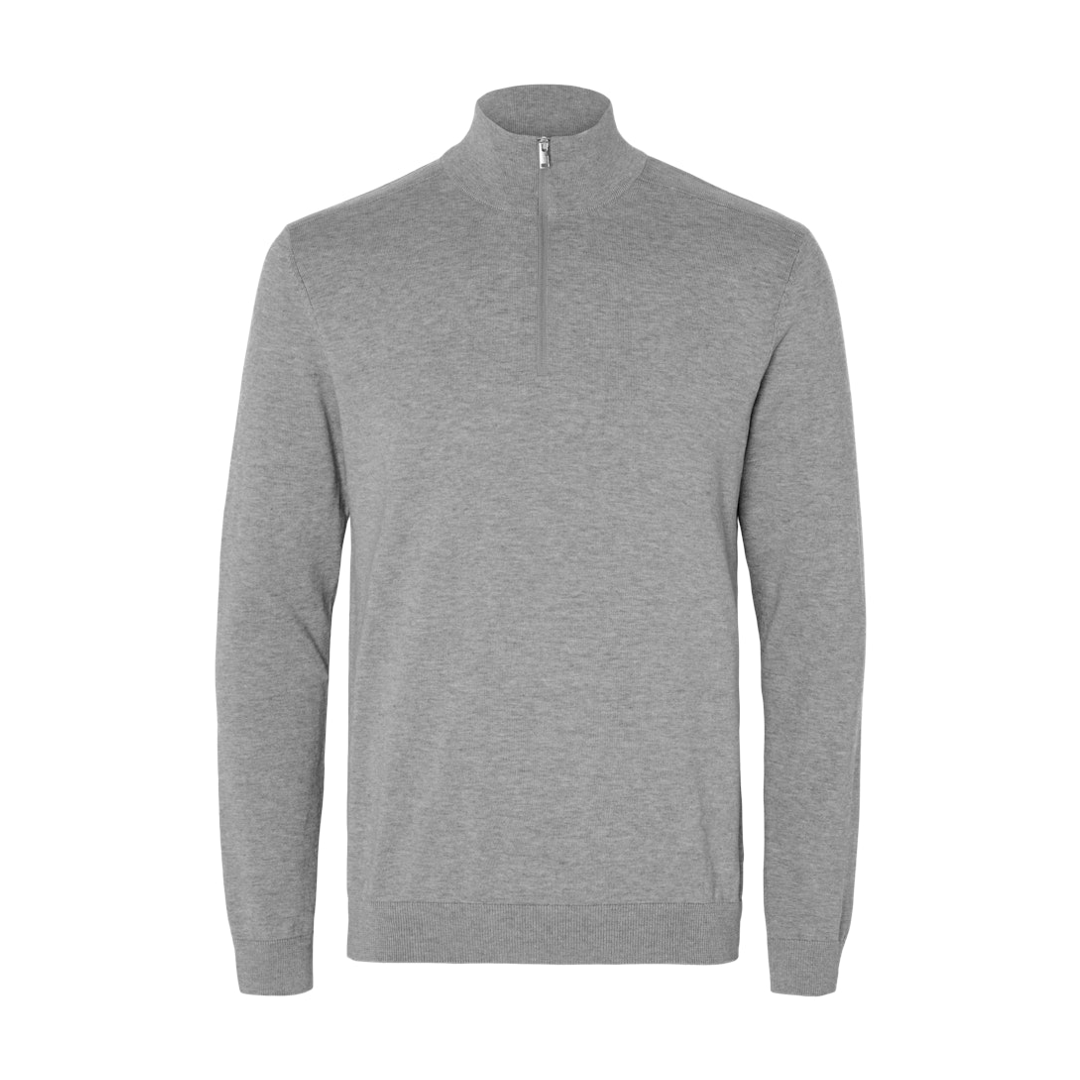 Selected Herren Grau Troyer "Slhberg Half Zip Cardigan Noos", Gr. M, (Medium Melange), Strick, Obermaterial: 100% Baumwolle, Meliert, Regular... - Bild 3