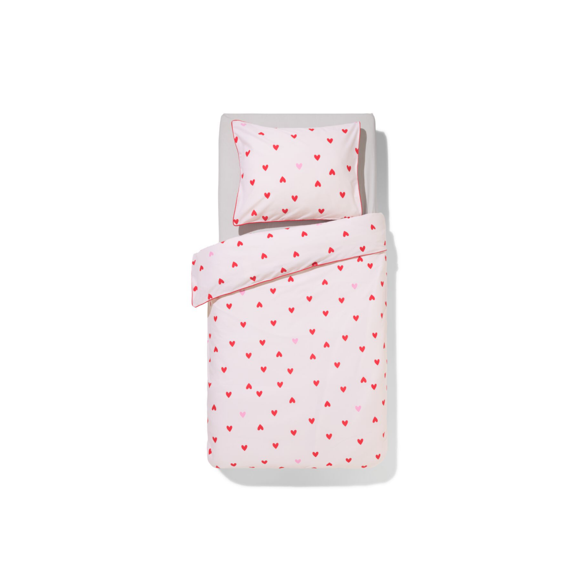 HEMA HEMA Kinderdekbedovertrek 140x200cm Zacht Katoen Hartjes (roze)