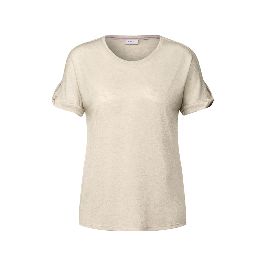 cecil T-Shirt Glitzer Rundhals Polyester-Viskose Beige