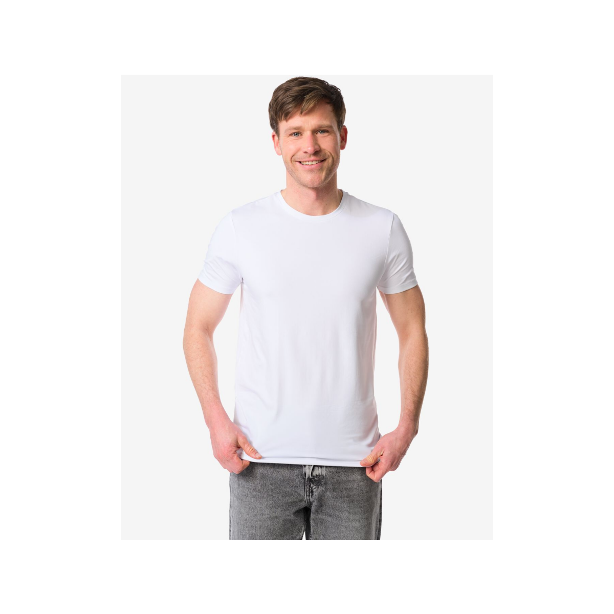HEMA HEMA Heren T-shirts Slim Fit O-hals - 2 Stuks Wit (wit)