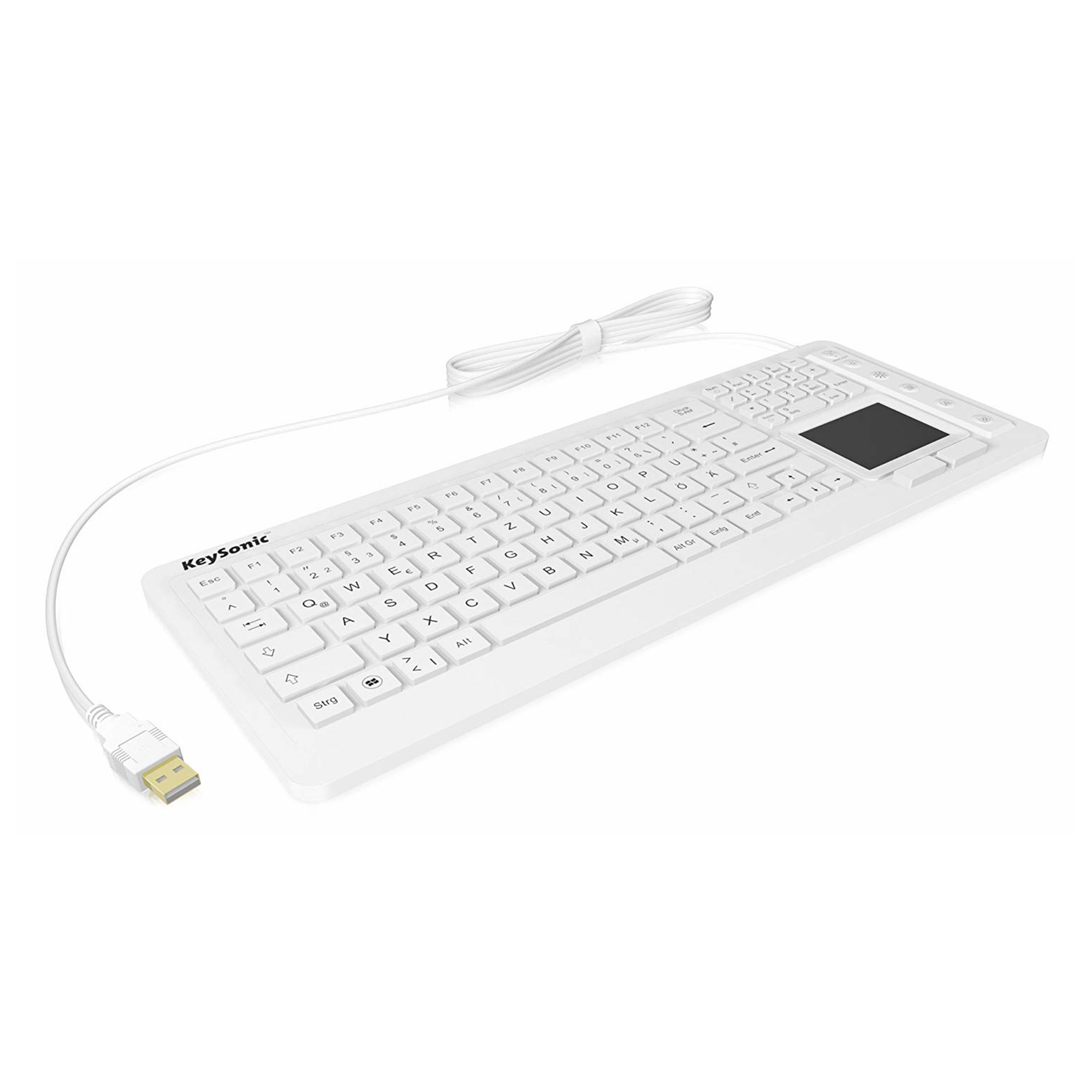 KeySonic KSK-6231 INEL (DE) Hygienetastatur, Industrietastatur, Beleuchtung, Touchpad, weiß, 2 Maust