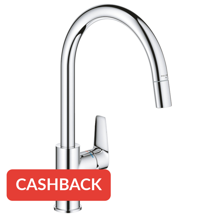 Grohe QuickFix Start Edge keukenmengkraan met uittrekbare uitloop rond chroom