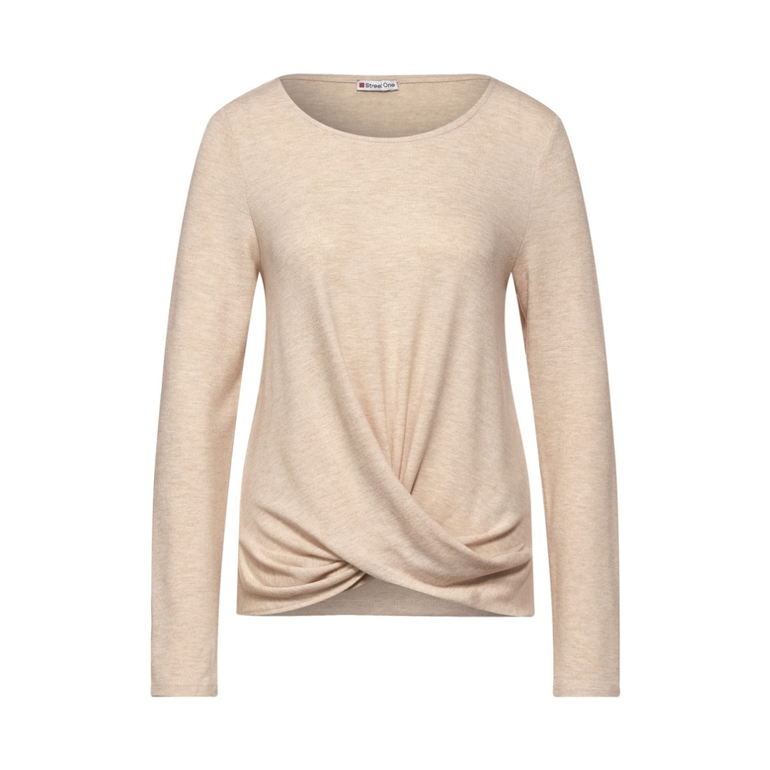 Street One - Damen Langarmshirt - Beige Weiß melange - Größe: 36 - bei Tara-M