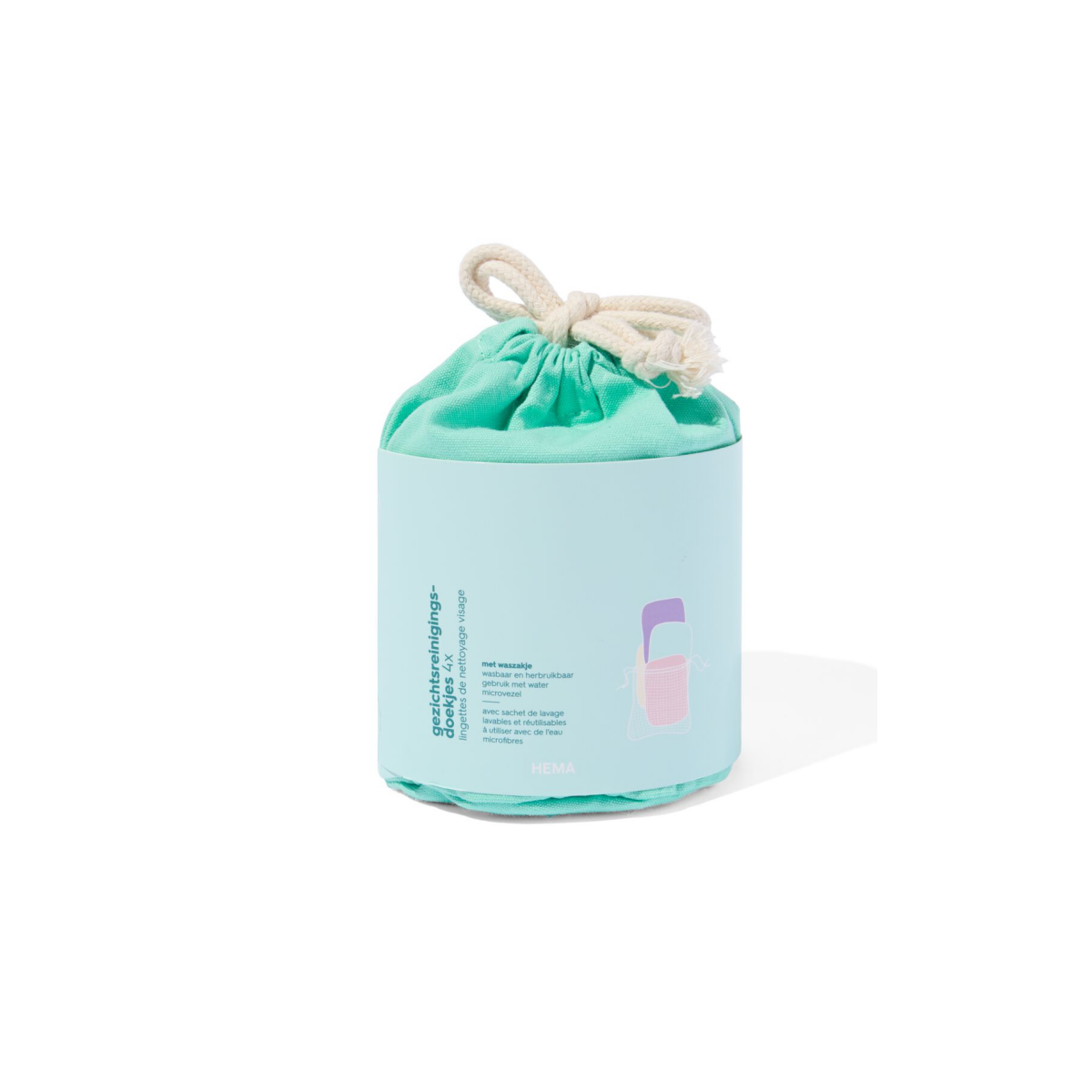 HEMA Herbruikbare gezichtsreinigingsdoekjes met was- en bewaarzakje 8cm - 4 stuks