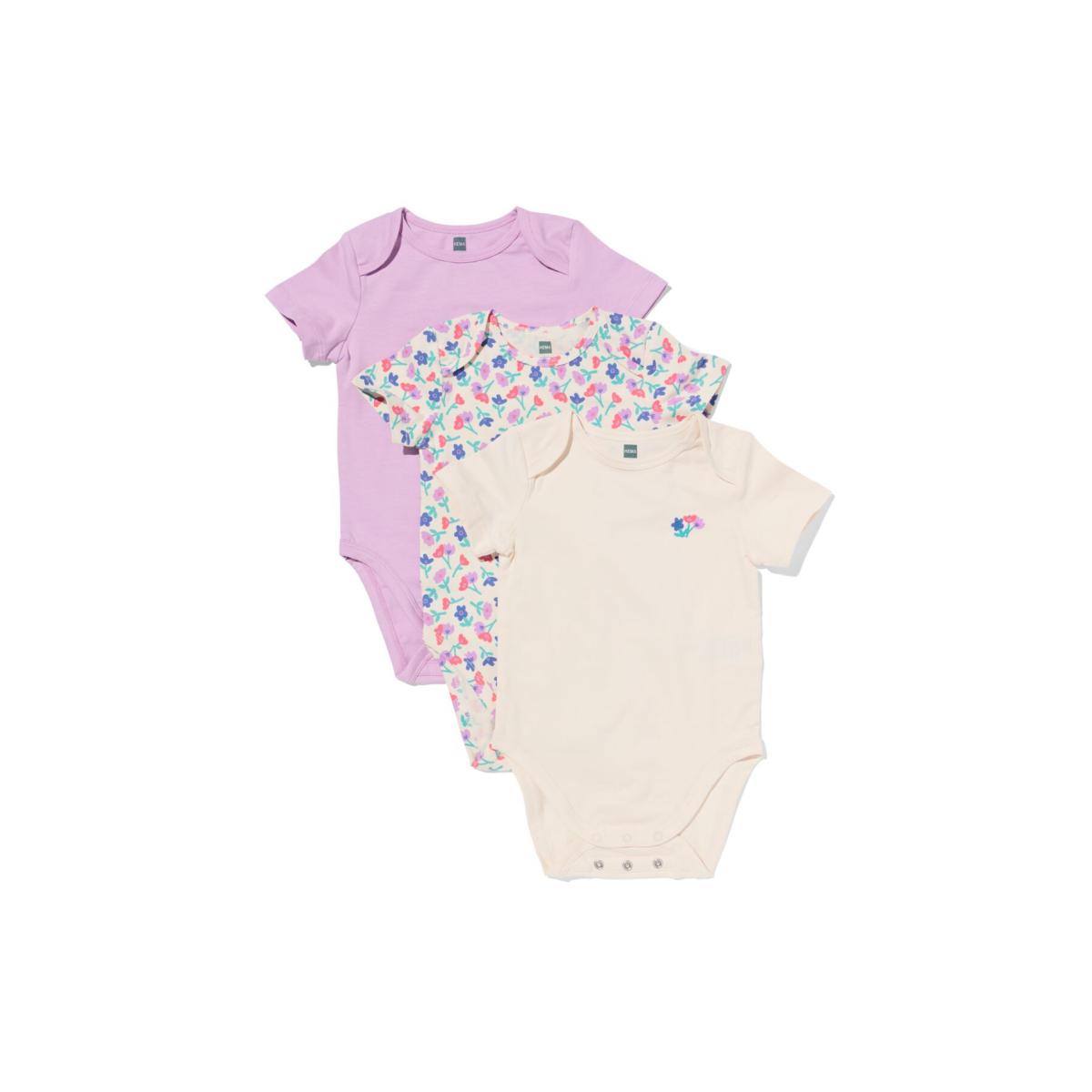 HEMA Baby meegroeirompers bloemen - 3 stuks roze (roze)