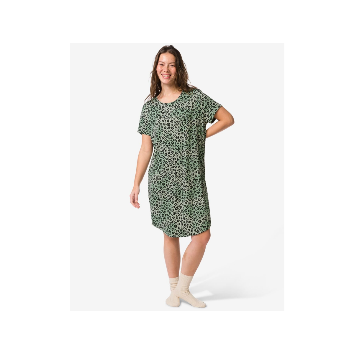 HEMA Damesnachthemd luipaard jersey groen (groen)