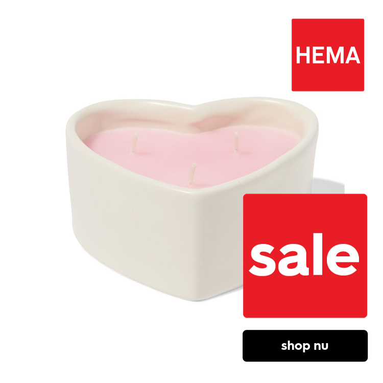 HEMA Kaars drie lonten 13x10cm keramiek hartvorm roze