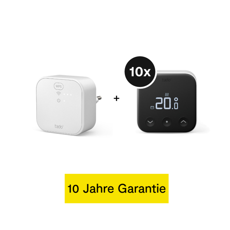 tado° X Starter Kit mit Smartes Thermostat für Fußbodenheizung und Einzelraumsteuerung (230V) - 10er-Set + Bridge
