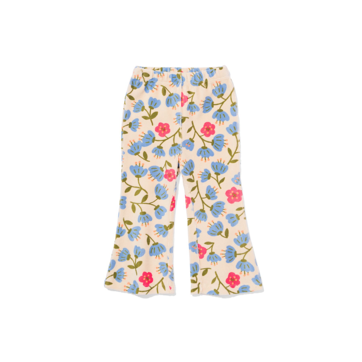 HEMA Babylegging flared rib velours bloemen ecru (ecru)