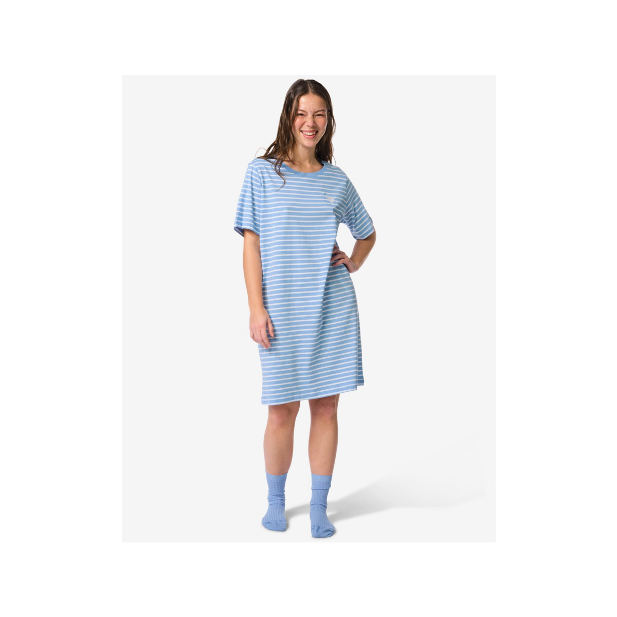 HEMA HEMA Damesnachthemd Jersey Strepen Blauw (blauw)