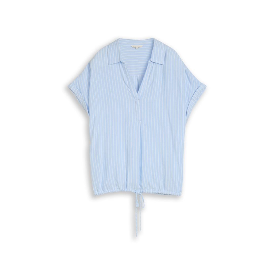 Tom Tailor - Damen Kurzarmbluse - blue white stripe - Größe: 40 - bei Tara-M