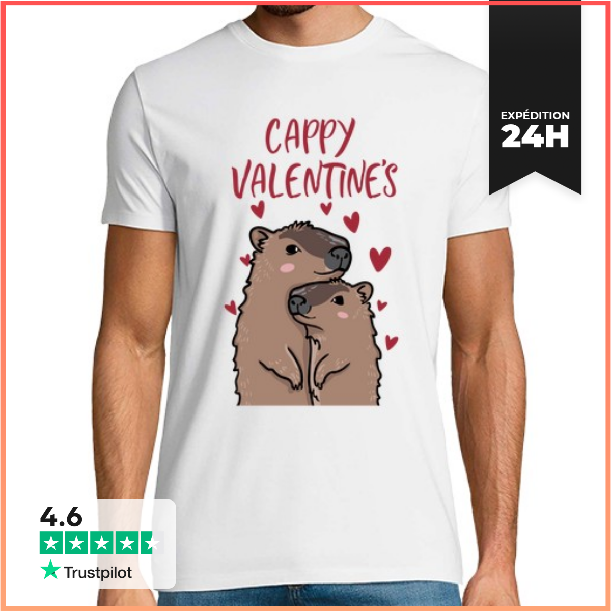 Tee Shirt Homme Manche Courte cappy valentines - joli couple love cap