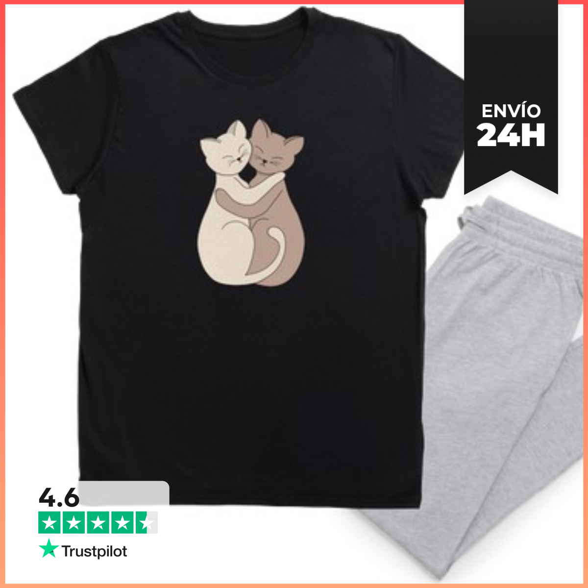 Pijama Ilustración De Amistad De Gatos Abrazán LaTostadora