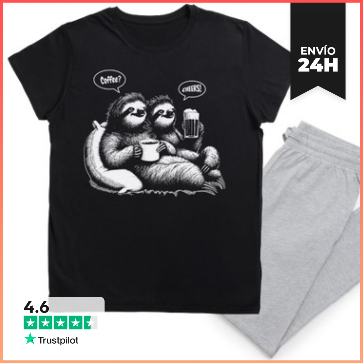 Pijama COFFEE CHEERS SLOTHS PEREZOSOS laTostadora