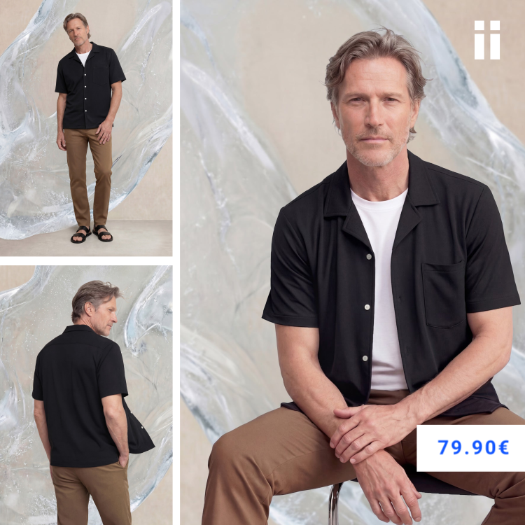 Camisa casual manga corta hombre bowling negra Ice