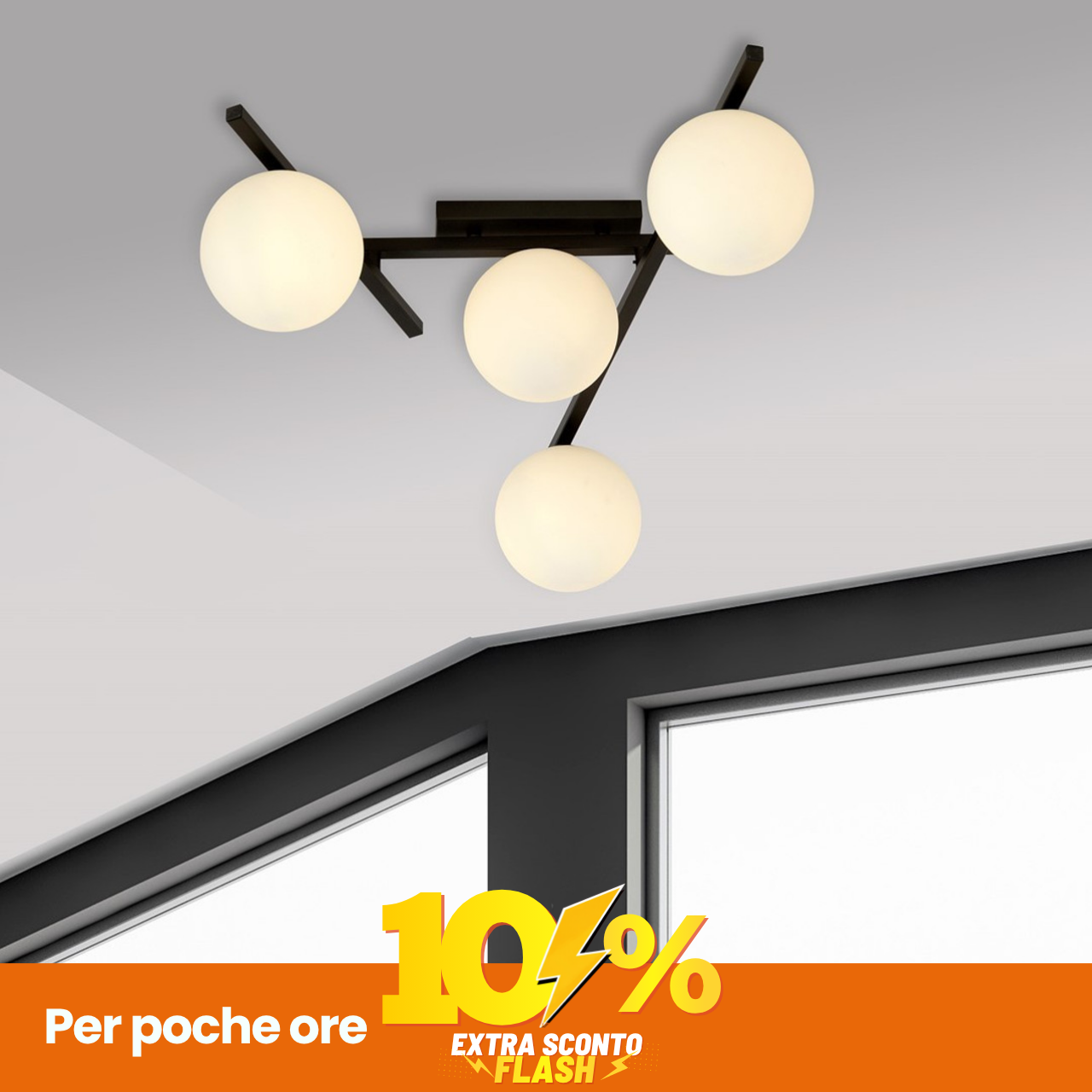Lampadario Da Soffitto In Acciaio E Vetro Smart 4 Nero 4Xe14-image