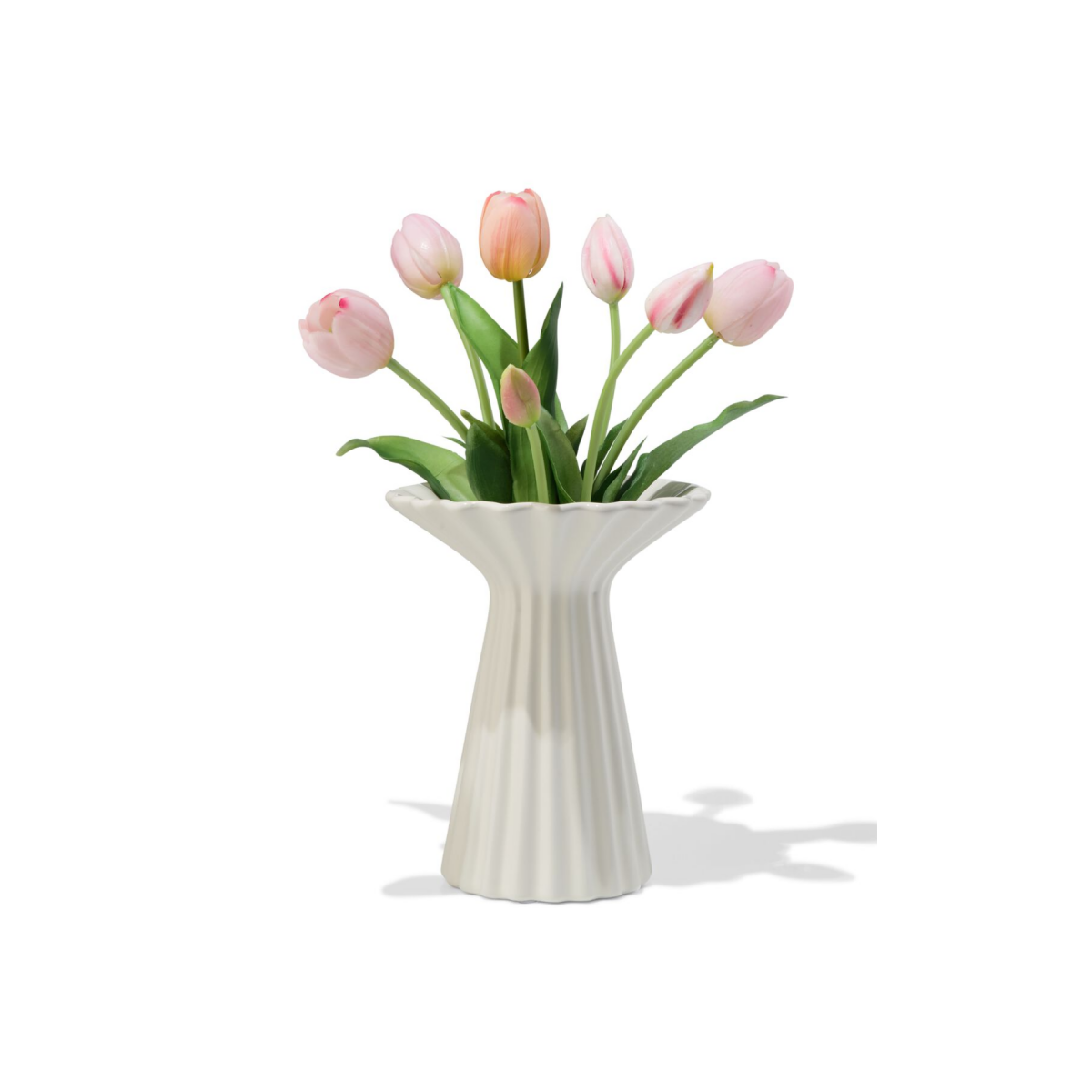 HEMA HEMA Vaas ⌀17x21cm Keramiek Ribbel Kraag Wit (wit)