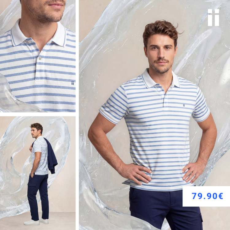 Polo manga corta hombre estampado rayas azules Ice