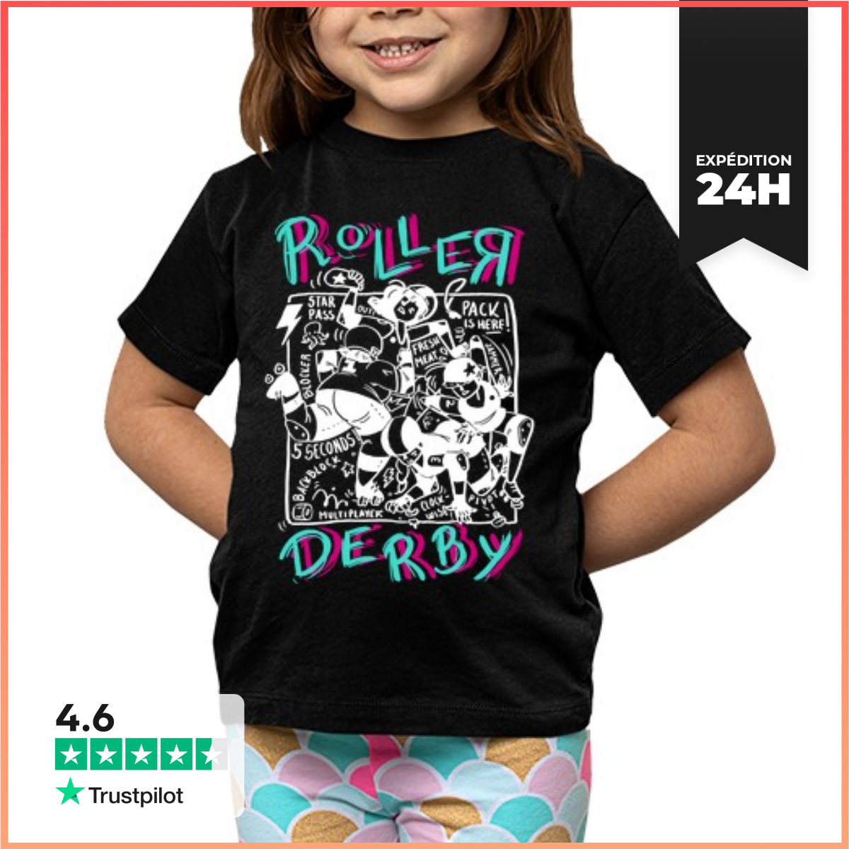Tee Shirt Pour Enfant Manche Courte T-Shirt Enfant Roller Derby Chaos-image