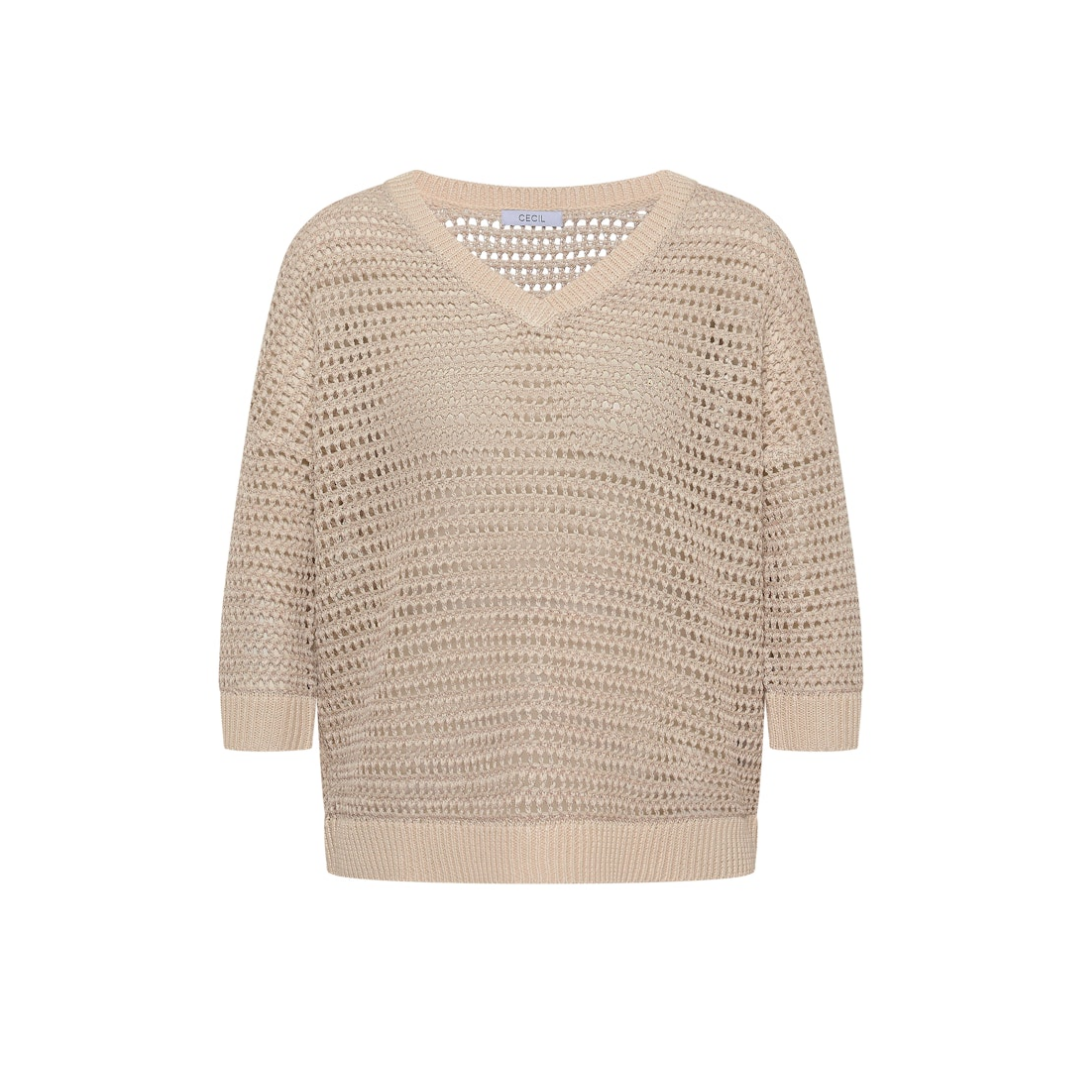 cecil Pullover V-Ausschnitt Grobstrick Garnmix Beige