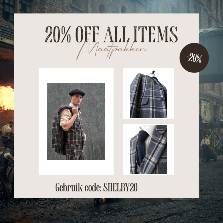 Maatpak Voor Heren | 3-delig Pak | Grijs/crème Windowpane | Jeremiah Jesus | Peaky Blinders | Peaky Blinders