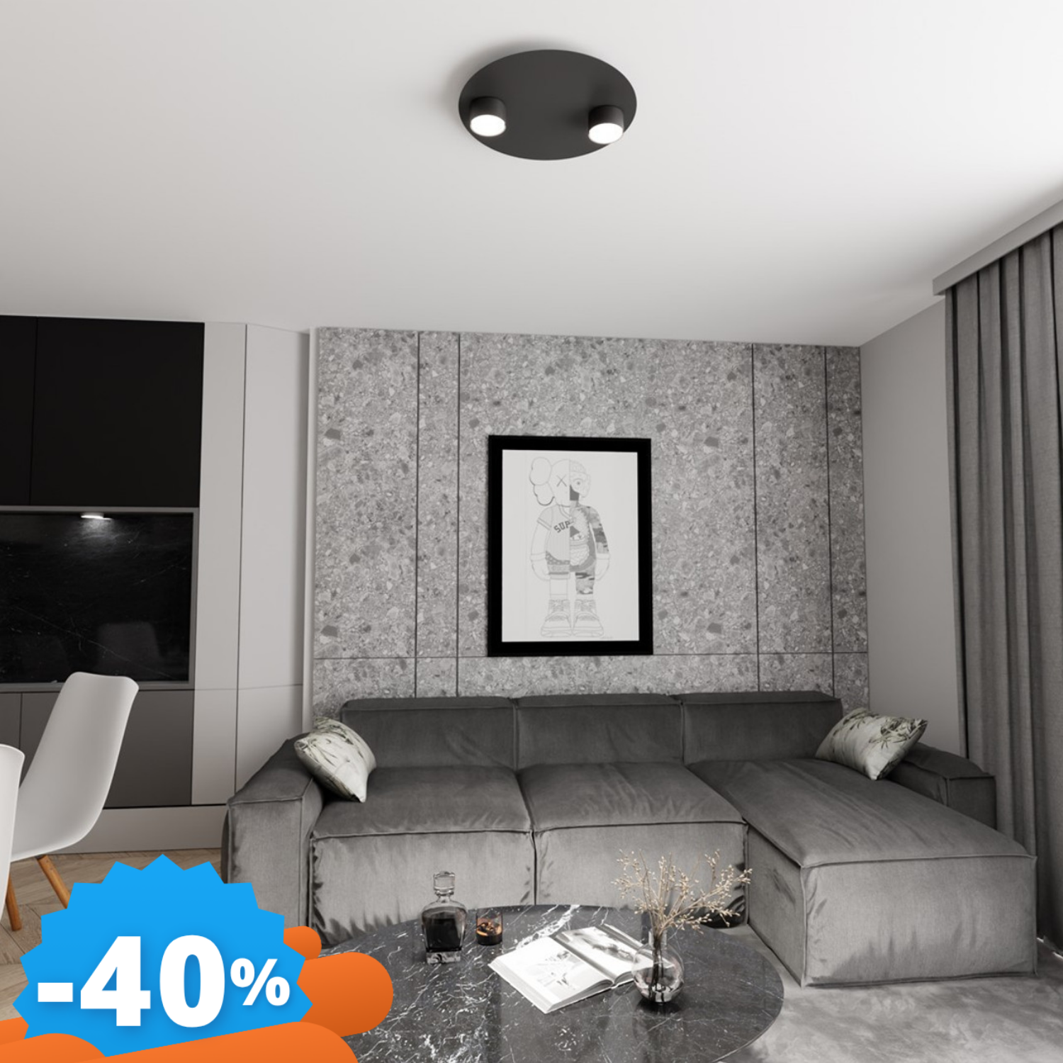 Emibig Lighting Nera Lampada Da Soffitto In Acciaio Bolx 2 2Xgx53