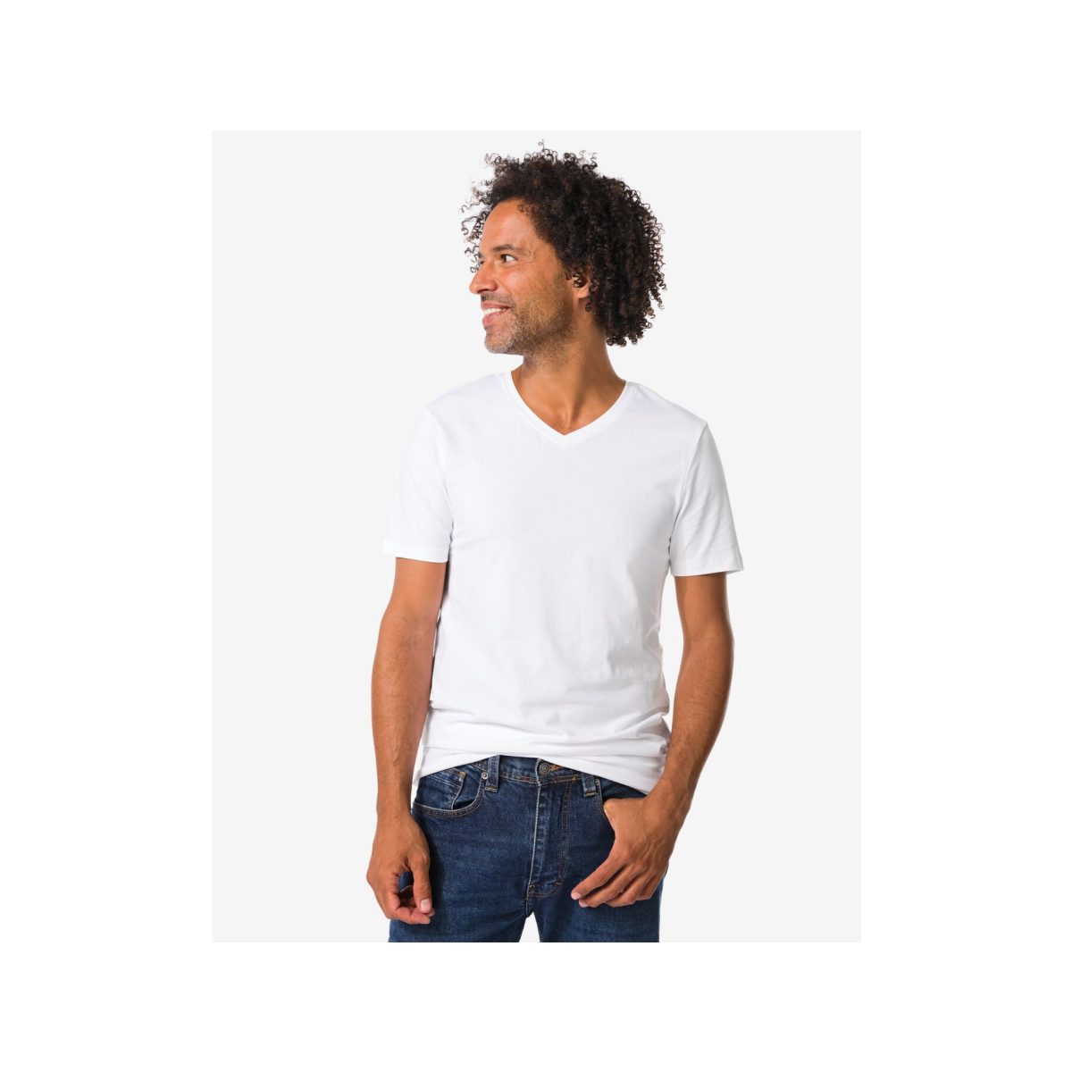 HEMA HEMA Heren T-shirts Slimfit V-hals Extra Lang - 2 Stuks Wit (wit)