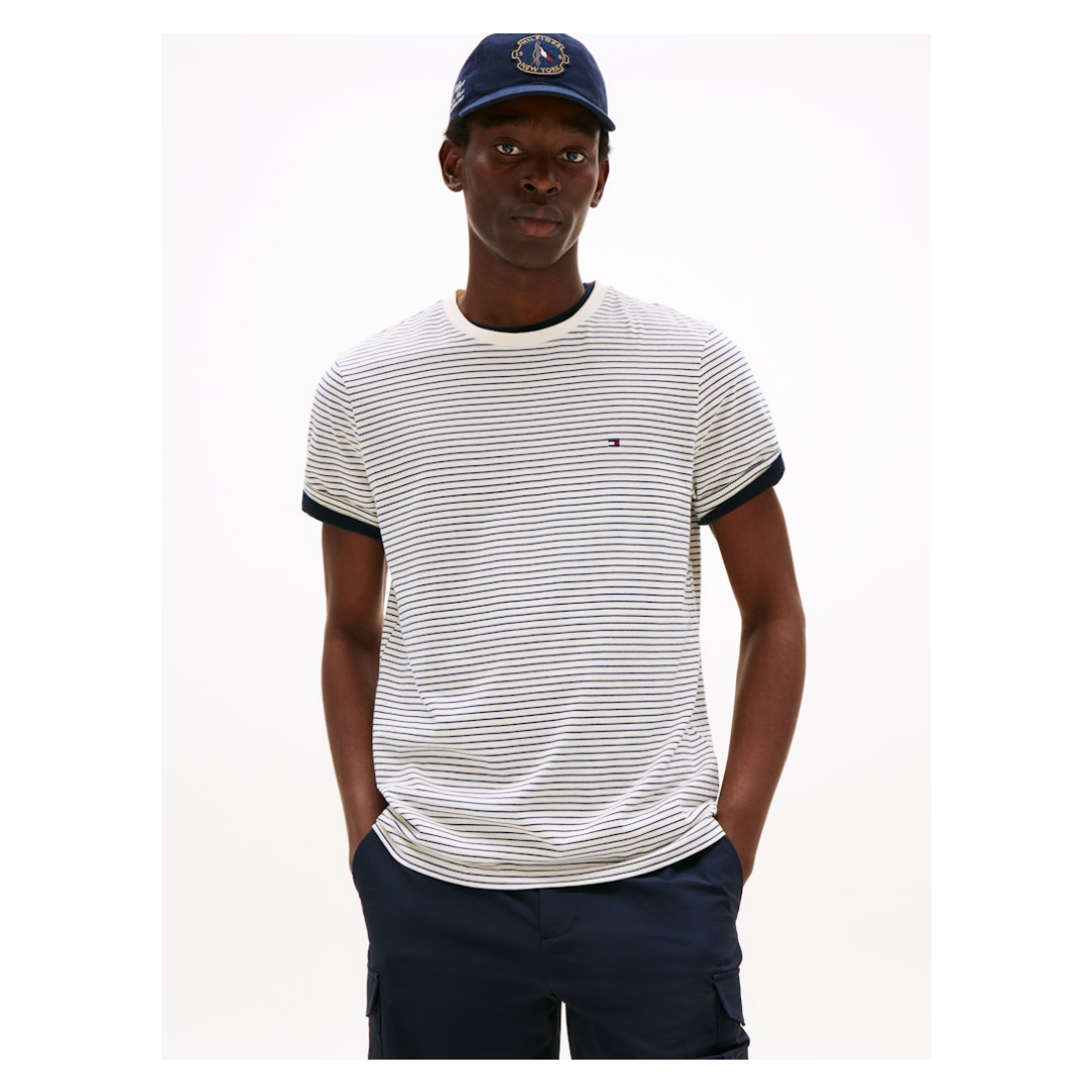 Tommy Hilfiger - Herren T-Shirt - ivory petal-preppy navy - Größe: L - bei Tara-M