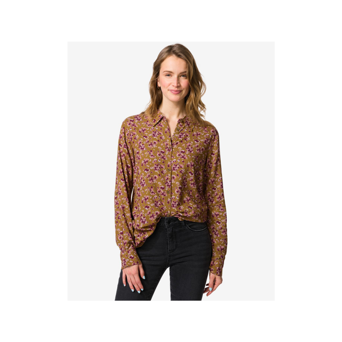 HEMA Damesblouse Bobbie bloemen khaki (khaki)