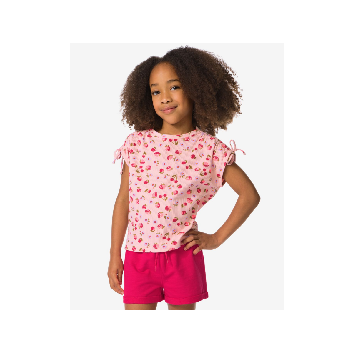 HEMA Kinder T-shirt rib aardbeien roze (roze)