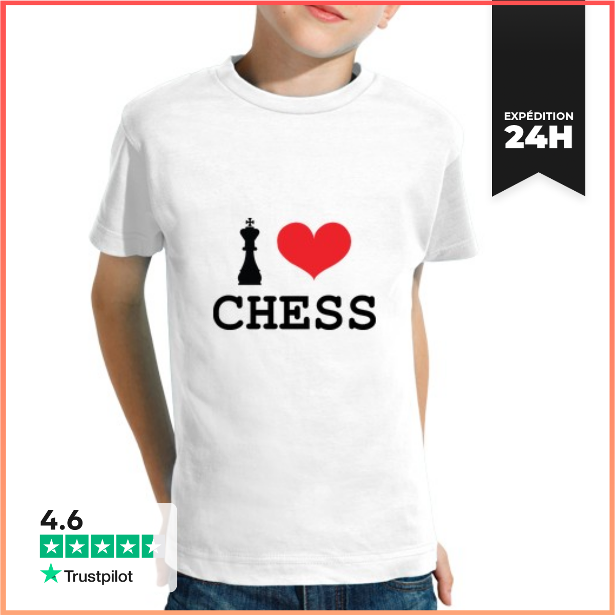 Tee Shirt Pour Enfant Manche Courte Echecs / Chess-image