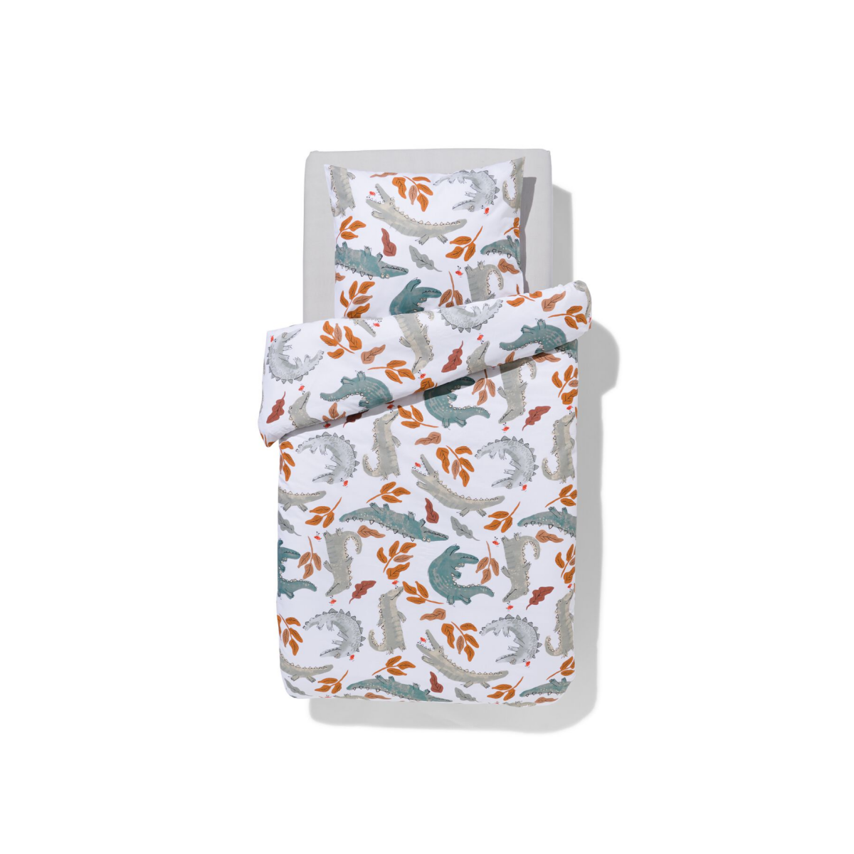 HEMA HEMA Kinderdekbedovertrek 140x200cm Zacht Katoen Krokodillen (groen)