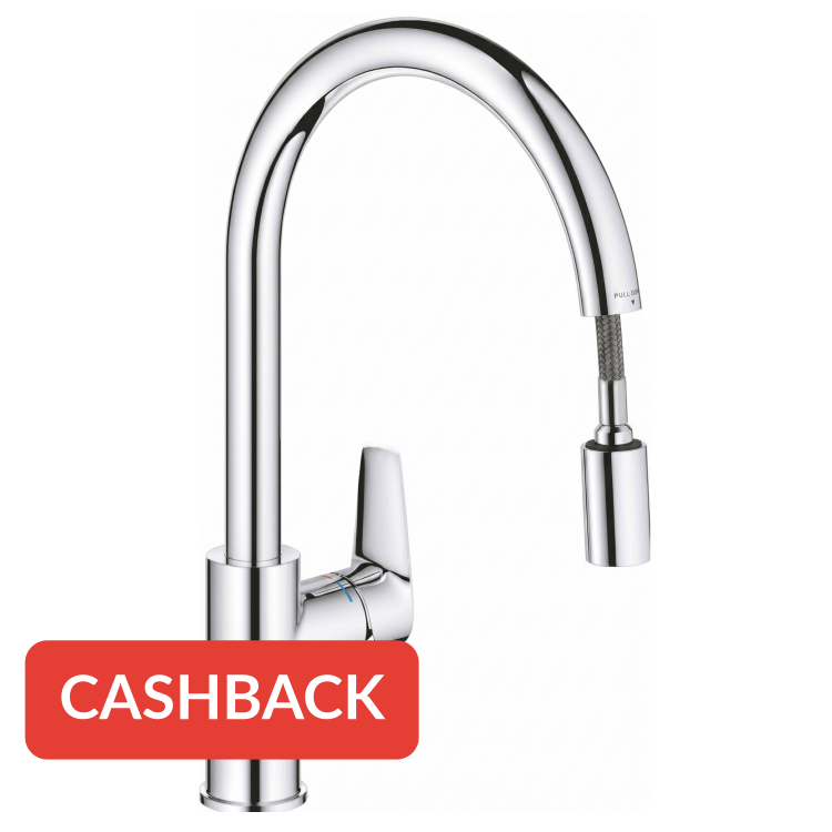 Grohe QuickFix Start Edge draaibare keukenmengkraan met uittrekbare uitloop chroom