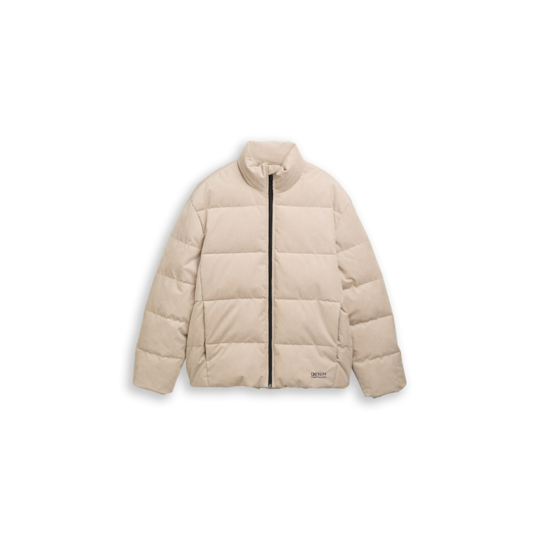 Tom Tailor Denim Cord Puffer Jacke Stehkragen Cashew Beige