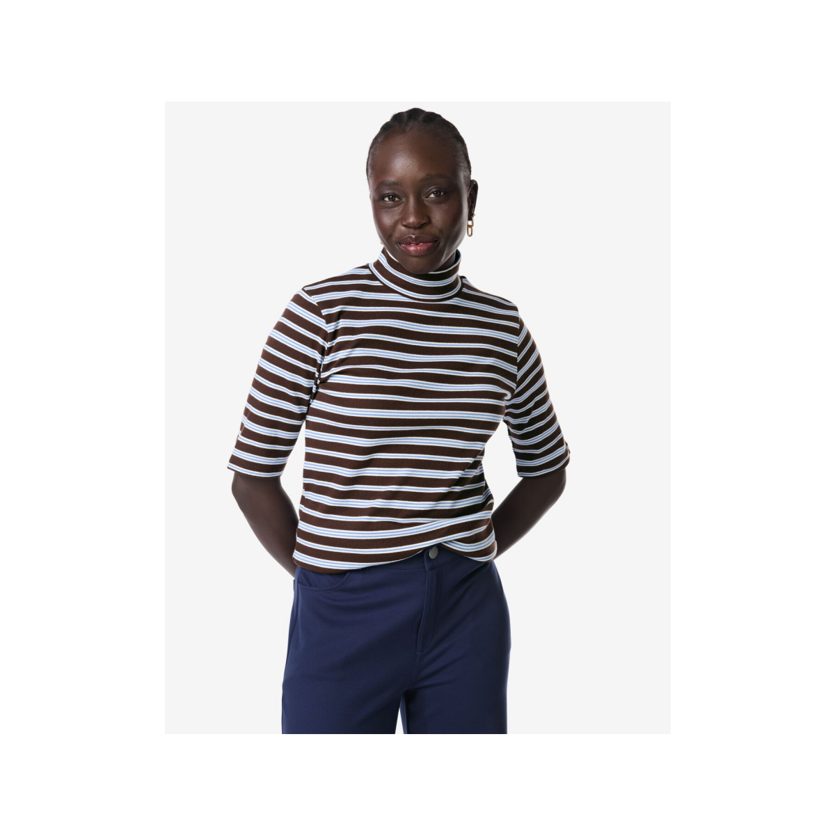 HEMA Dames T-shirt Clara rib strepen zwart (zwart)